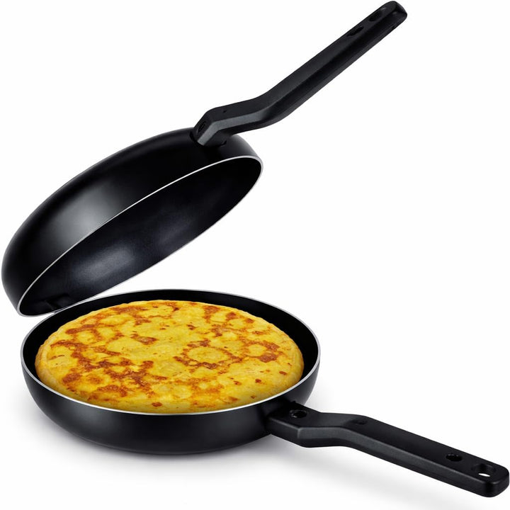LS Kitchen - Doppelpfanne für Umdrehung des Kartoffelomletts - Induktion - Schwarz - Durchmesser 24