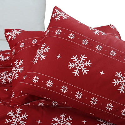YEPINS Weihnachten Bettwäsche 200x200 Rot Schneeflocken Mikrofaser Weihnachts Motiv Bettbezug Set 3