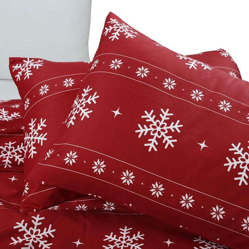 YEPINS Weihnachten Bettwäsche 200x200 Rot Schneeflocken Mikrofaser Weihnachts Motiv Bettbezug Set 3