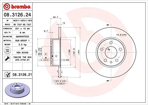 Brembo 08.3126.21 Hintere Bremsscheibe mit UV Lackierung, Anzahl 2