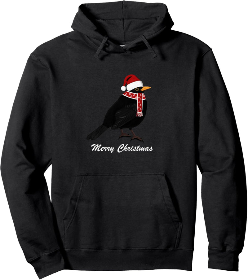 Amsel mit Roter Weihnachtsmütze Schal Weihnachtsoutfit Vogel Pullover Hoodie