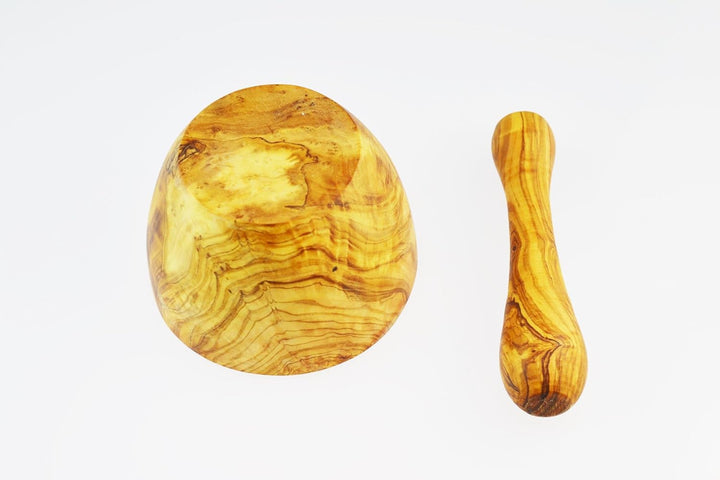 Olivenholz Mörser und Stössel, Flat Style, Korn/Natur
