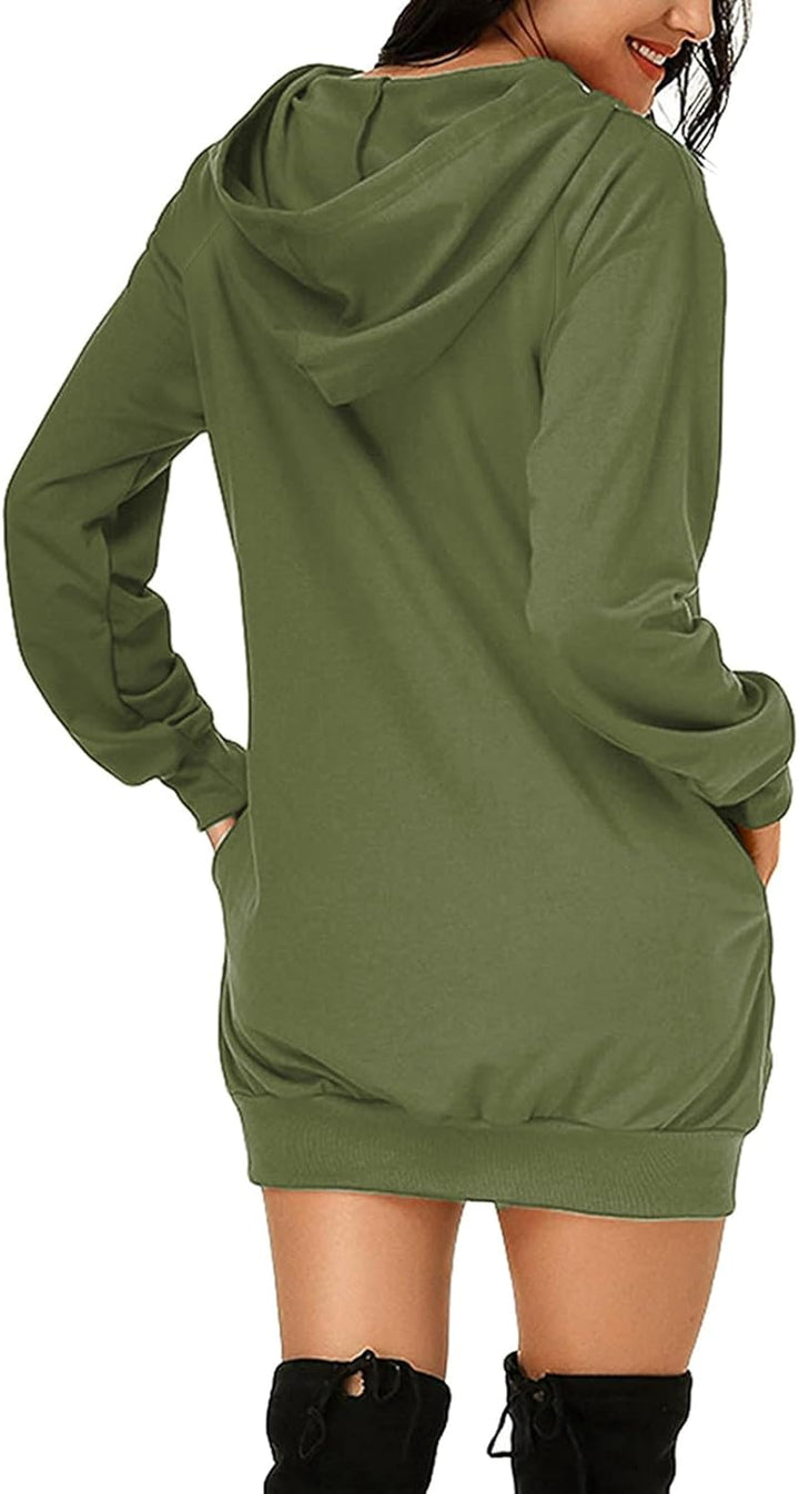 Weihnachtskleid Damen Hoodie Langarm Hoodie Kleid Sweatkleid Long Kapuzen Sweatshirt Kleider Pullove