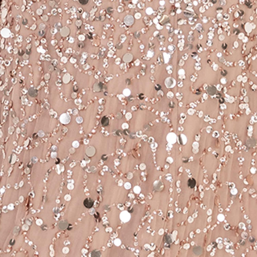 Maya Deluxe Damen Ladies Maxi with Slit Split Bardot Sleevless Sequin Embellishment Evening Gown for