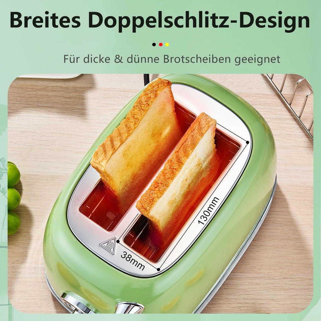 Wiltal Toaster 2 Scheiben, Toaster Retro, Toaster mit Brötchenaufsatz, Toaster mit Deckel aus Edelst