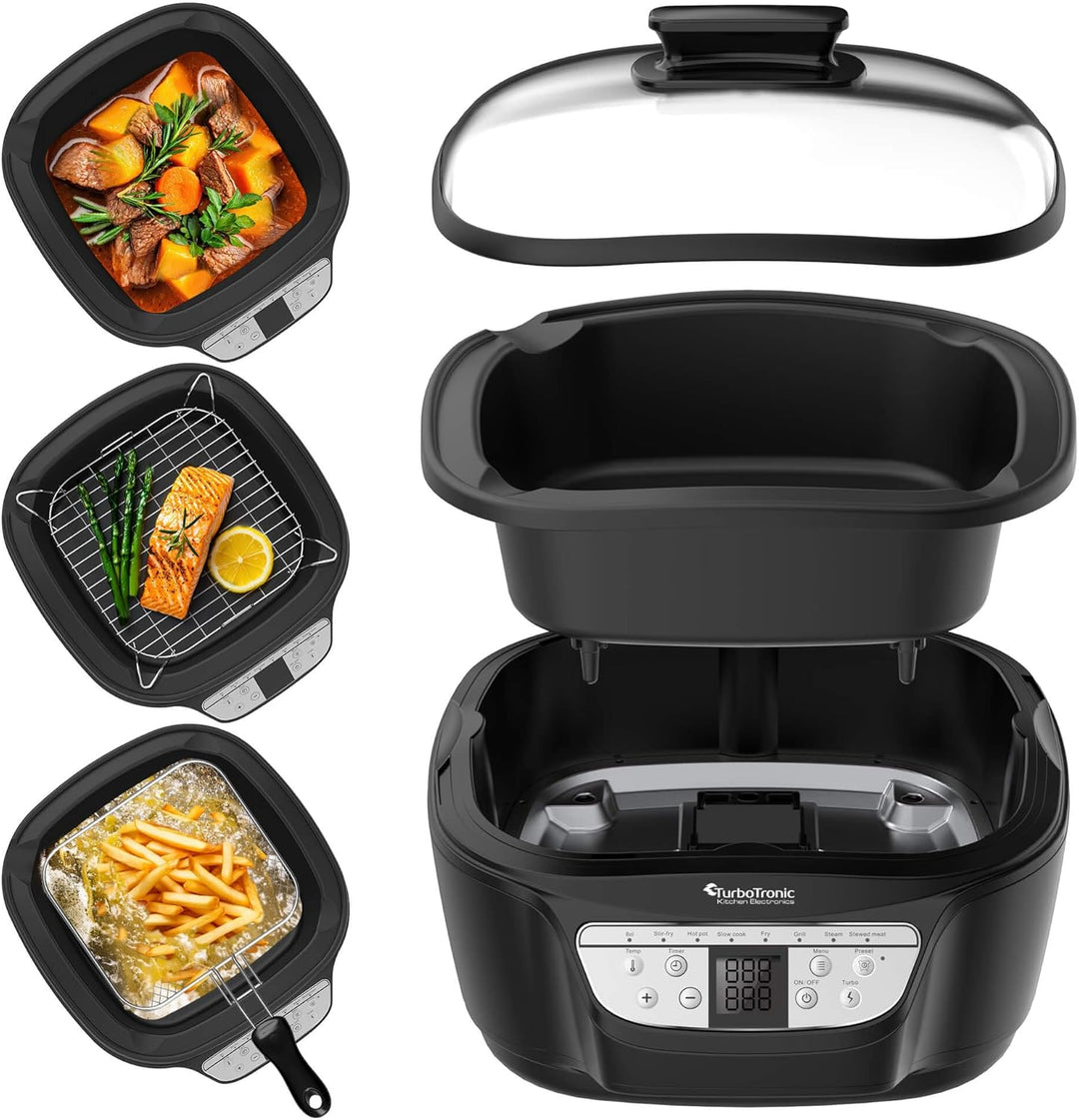 TurboTronic DMC24 Multikocher 5L mit Fritteuse & Frittierfunktion, 1500W, Schongarer, Dampfgarer, 8