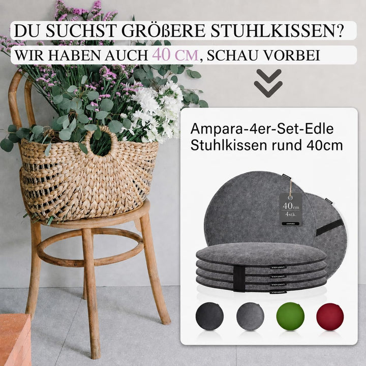 4er Set Stuhlkissen rund 33 cm - rutschfest &amp; Gemütlich - Sitzkissen Filz rund | für Stuhl, Bank, Ho