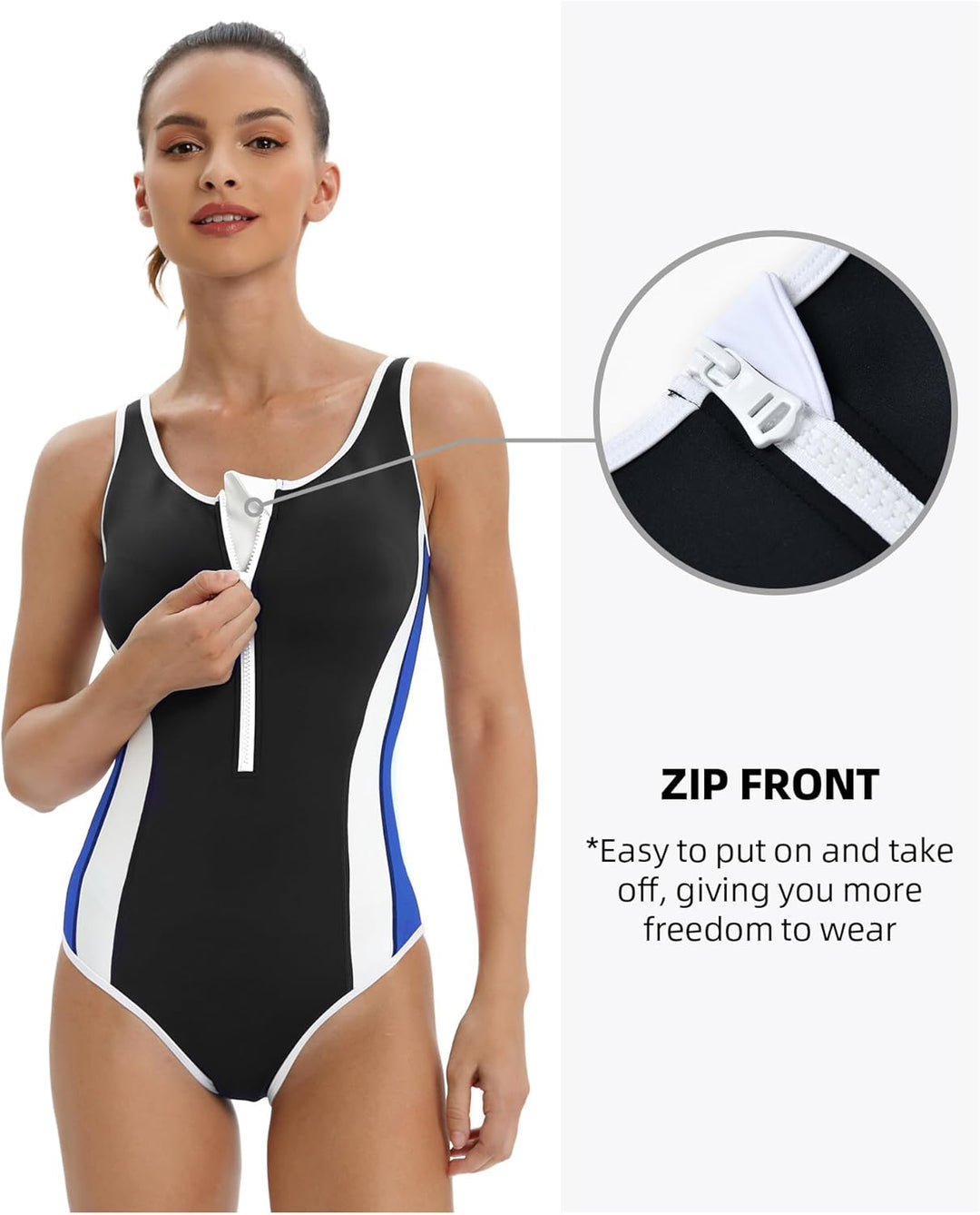 Veranobreeze Damen Sport Badeanzug Racerback Schwarz Sport Bademode 40 Blau/Schwarz, 40 Blau/Schwarz