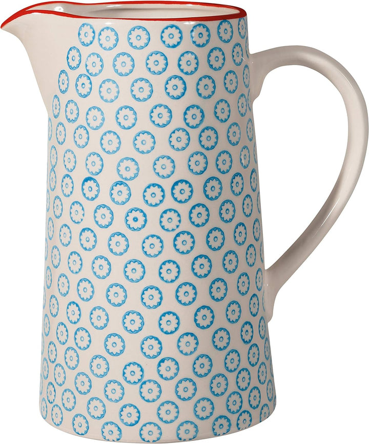 Bloomingville Krug Emma Retro Kanne Milch Vintage Wasser-Karaffe ø 13,5 H 22,5 cm, blau, Keramik, fa
