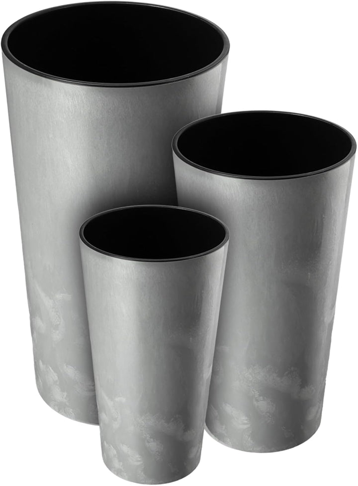 KADAX Pflanzkübel mit Innentopf Grau Ø 19.5 cm, Höhe 36.8 cm – Moderner Pflanztopf mit Einsatz, Blum