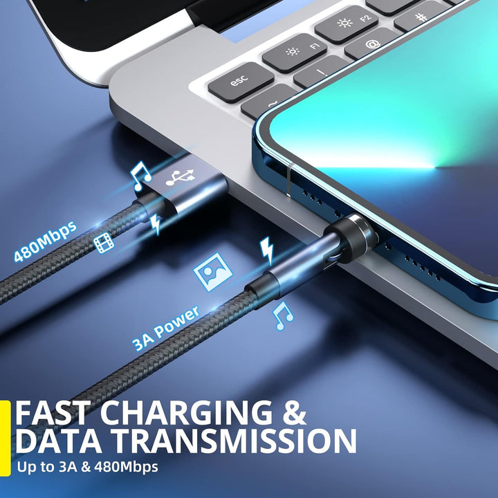USB C kabel [4Pack 1m+2m+2m+3m] 3 in 1 ladekabel magnetisch 540 Grad Drehbarkeit Gerätestecker,Daten