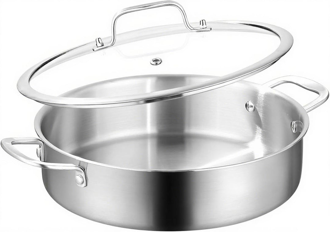 Schmortopf mit Deckel,Ø 30cm Hoher Rand 9.8cm,3-Schichten Edelstahl Pfanne,Bräter Induktion,Für Gros