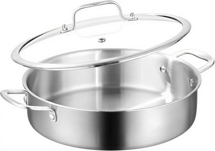 Schmortopf mit Deckel,Ø 30cm Hoher Rand 9.8cm,3-Schichten Edelstahl Pfanne,Bräter Induktion,Für Gros