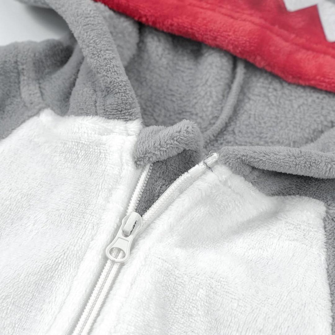 LOLANTA Kinder Hai Kostüm,Jungen Tier Flanell Overall mit Kapuze,6-7 Jahre,Grau,Etikettengrösse L 6-