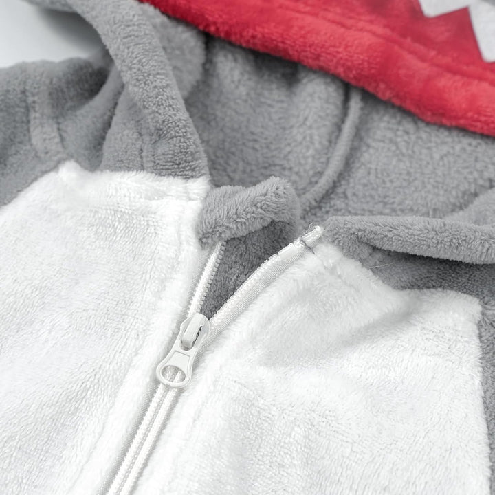 LOLANTA Kinder Hai Kostüm,Jungen Tier Flanell Overall mit Kapuze,6-7 Jahre,Grau,Etikettengrösse L 6-