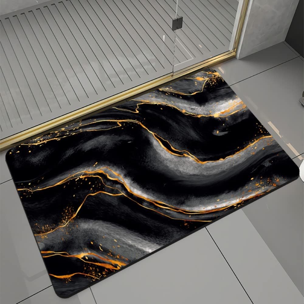 Tobil Badematte Badteppich rutschfest saugfähig Badvorleger verschiene Motive 40x60-50x80cm (Schwarz