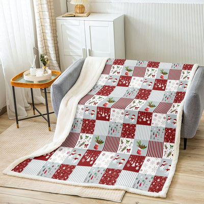 Weihnachten Decke 150x200 Rot Grau Weiss Flickwerk Fleece Decke Schneeflocke Lebkuchen Schneemann Fu