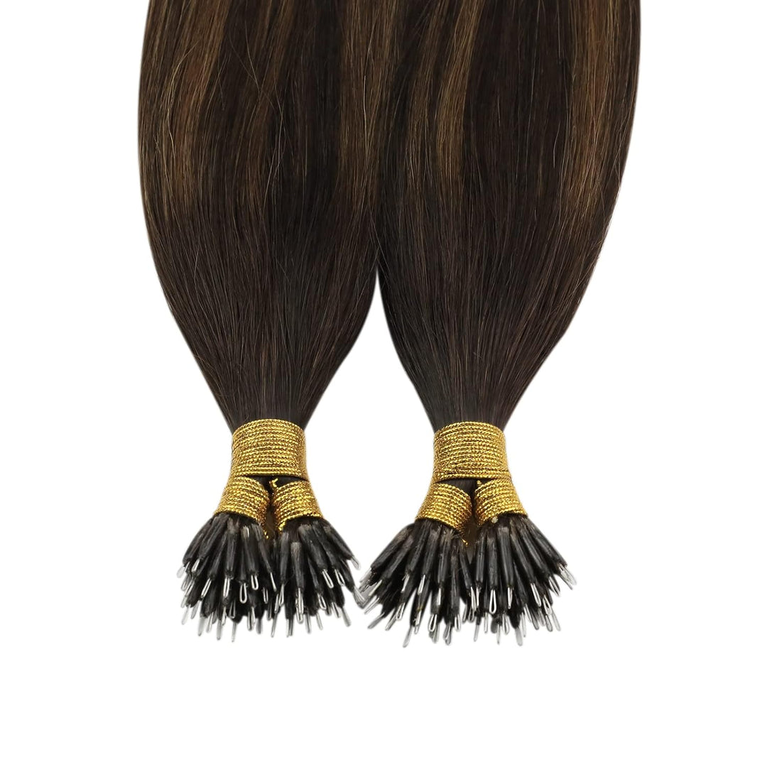 YoungSee Nanoring Extensions Echthaar Ombre Nano Extensions Echthaar Dunkelbraun Balayage Mittelbrau