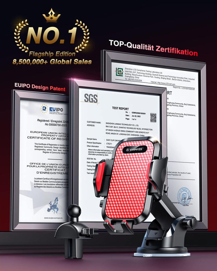 VANMASS Handyhalterung Auto 2024 Upgrade Super Stabil 3 in 1 Saugnapf & Lüftung 100% Sicher Universa