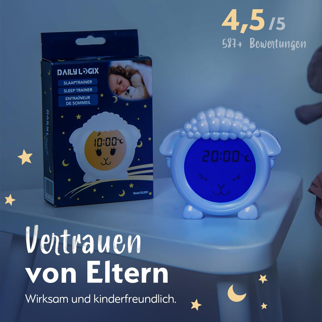 Schlaftrainer, Schaf, Lernwecker für Kinder, LED-Kinderwecker, Lernwecker, Einschlafen und Aufwachen
