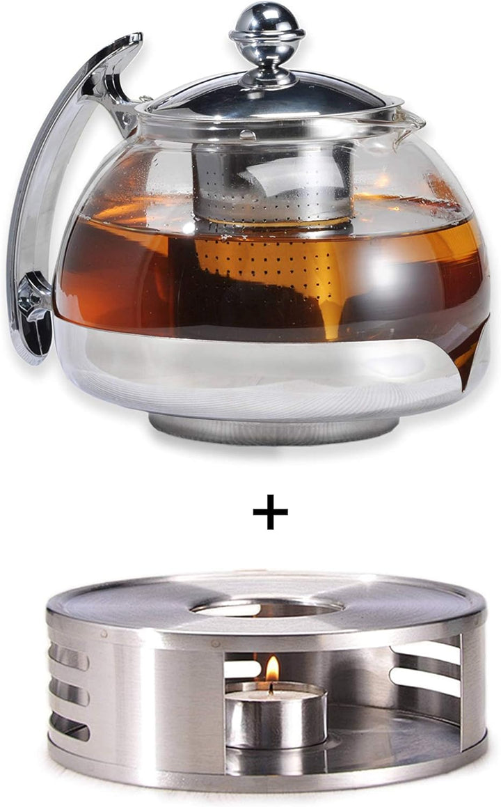 Gravidus Teekannen Set Glas mit Siebeinsatz und Stövchen - 1,2 Liter - Teewwärmer & Teebereiter - Te