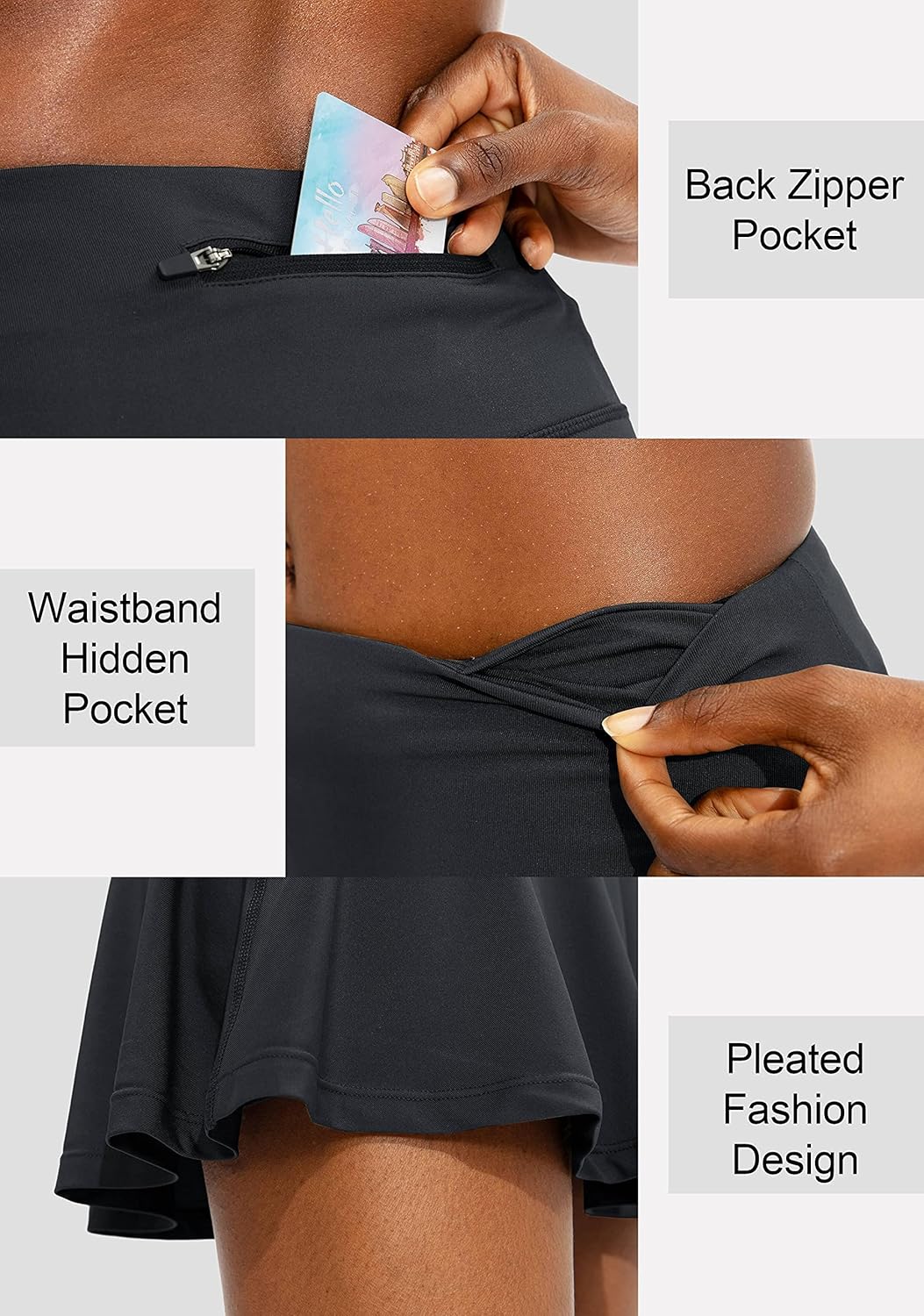 ThreeH Tennis Skorts Röcke plissiert Golf High Waisted Athletic Skort Workout Sportrock mit 4 Tasche
