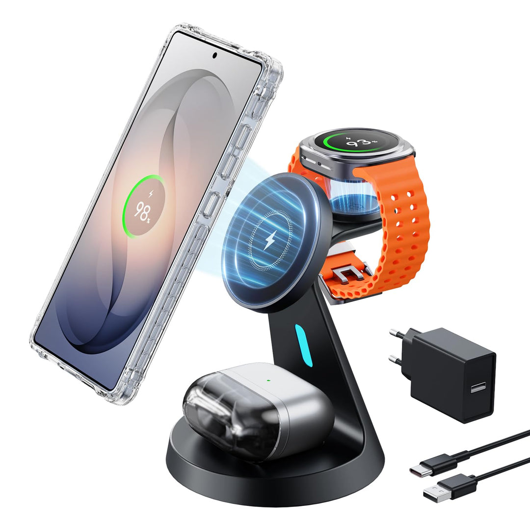 JoyGeek Magnetisch Induktive Ladestation für Samsung,3 in 1 Wireless Charger für Samsung Galaxy S26/
