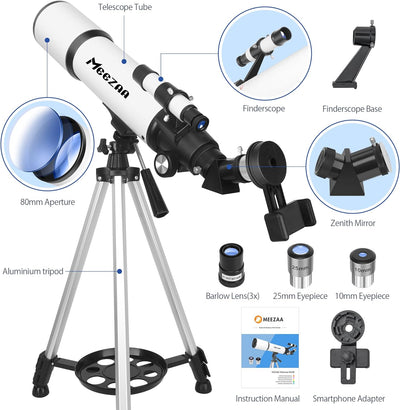 MEEZAA Teleskop Astronomie, Fernrohr Teleskop Erwachsene Profi, 80 mm Öffnung 600 mm Refraktor Teles