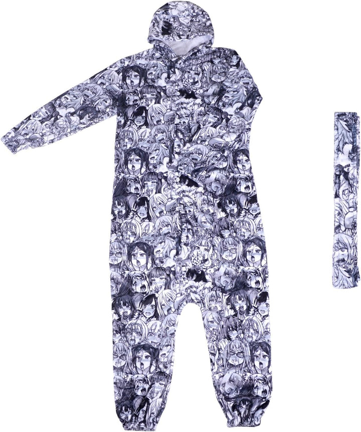 CoolChange Ahegao Kigurumi mit Manga Gesichtern I Anime Pyjama mit Taschen und Kapuze | Grösse: S-XL