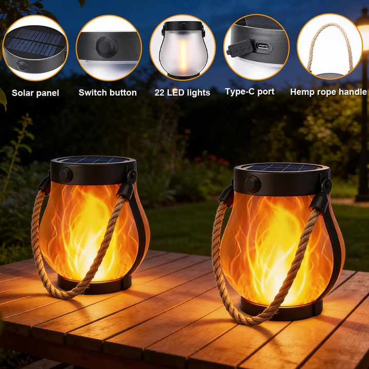 2pcs Solarlaternen Für Draussen, Solar Laterne Tanzende Flammen LED Tragbares Rund Stehend, Solarlat