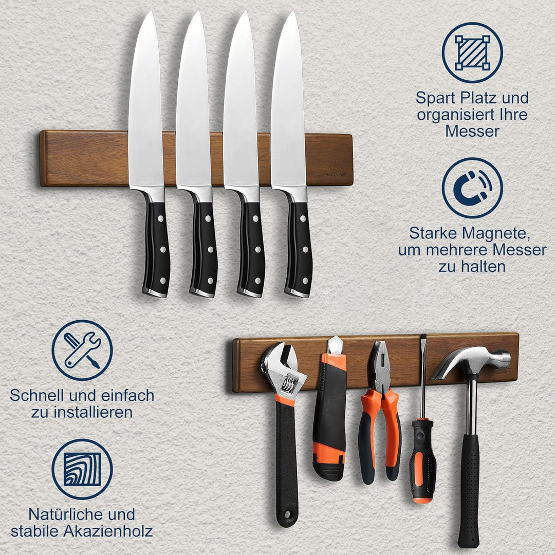 ENOKING Magnetleiste Messer 40 cm, Messerblock Magnetisch ohne Messer, Magnet Messerhalter aus Akazi
