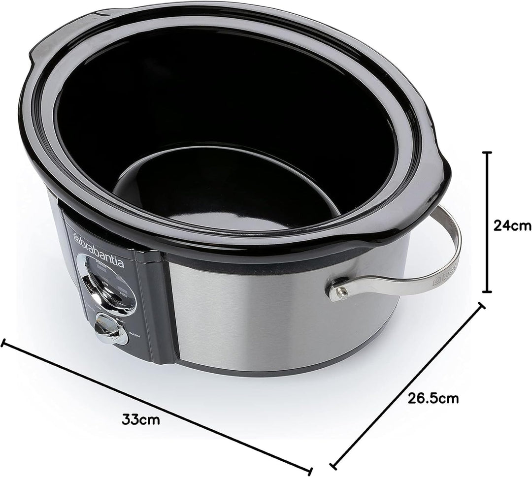 Brabantia Slow Cooker, Antihaftbeschichtung, drei verschiedene Heizstufen, Kontrollleuchte, abnehmba