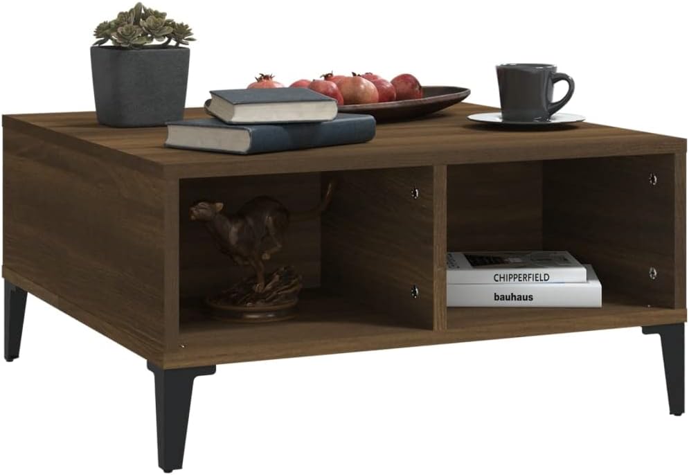 WIFESE Couchtisch mit 4 Fächer 60x60x30 cm Beistelltisch Holz Modernes Design Wohnzimmertisch Kleine