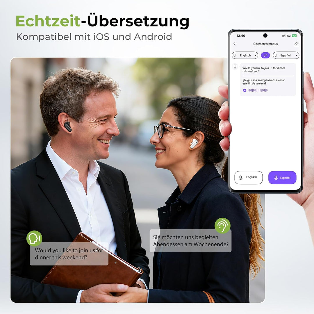 BEARTAIN NE20 Ki Übersetzer Kopfhörer, 3-in-1 Übersetzungskopfhörer mit echtzeit übersetzung, 135 Sp
