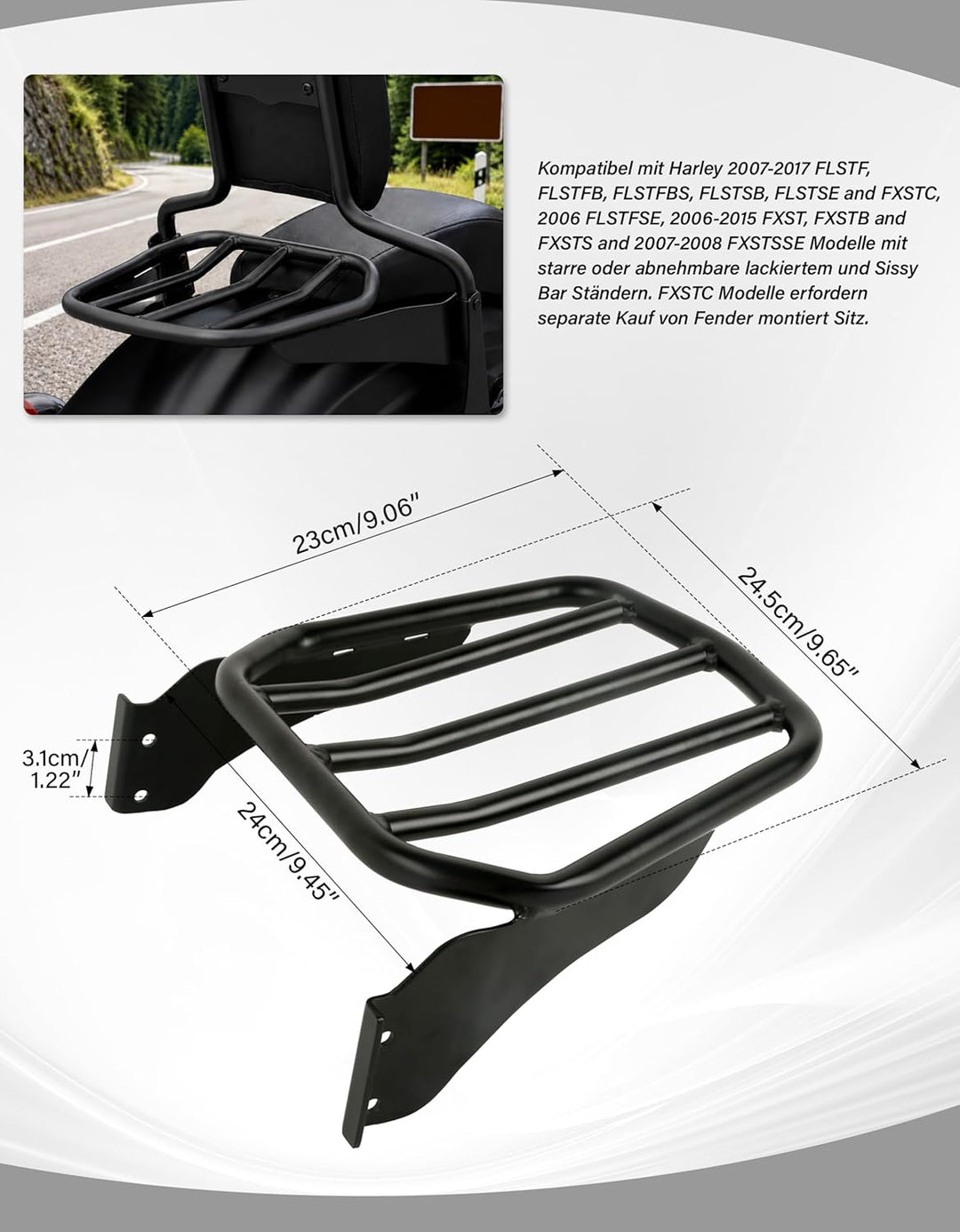 XMT-MOTOR Rückseite Gepäckträger Motorrad Schwarz für Harley Davidson Softail Fat Boy '07-'17 Softai
