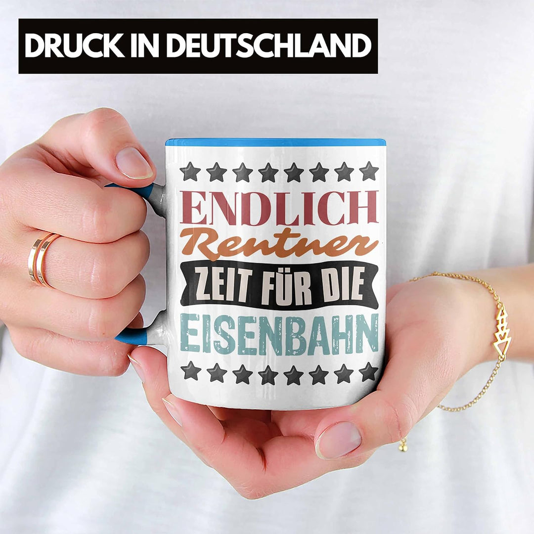 Trendation - Eisenbahner Tasse Geschenk für Modelleisenbahn-Fans Geschenkidee Endlich Rente Zeit für