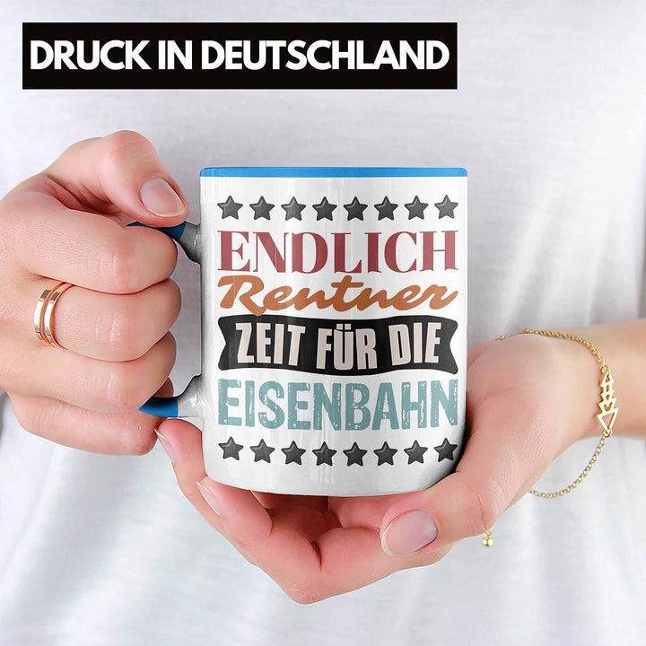 Trendation - Eisenbahner Tasse Geschenk für Modelleisenbahn-Fans Geschenkidee Endlich Rente Zeit für
