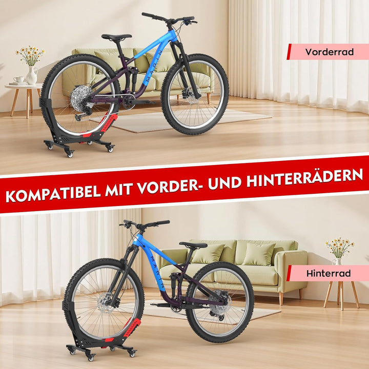 Tragbarer Fahrradständer Boden mit Rädern, Geeignet für 24"–29" Fahrräder, Reifenbreite bis zu 3,5",