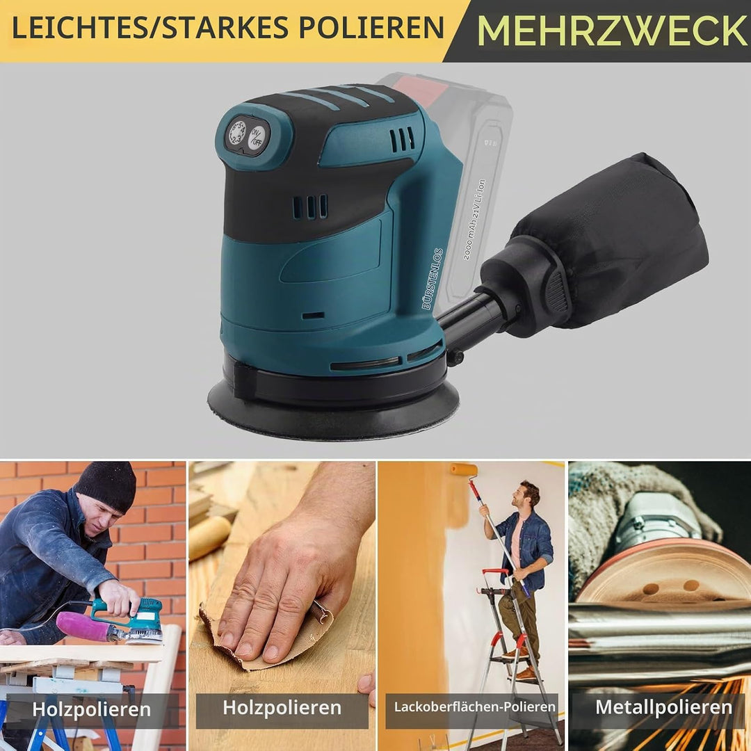 AMTOVL Exzenterschleifer Brushless Schleifmaschine Schleifgerät mit 5PCS 125mm Schleifpapier Schleif