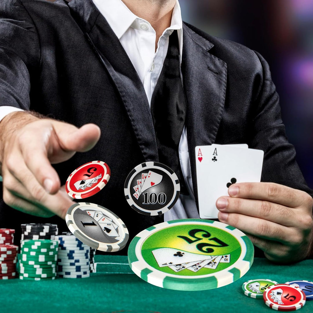 COSTWAY Pokerset mit 300 Laser-Chips, Pokerkoffer mit 2 Spielkarten, Dealer Button & 2 Schlüsseln, P