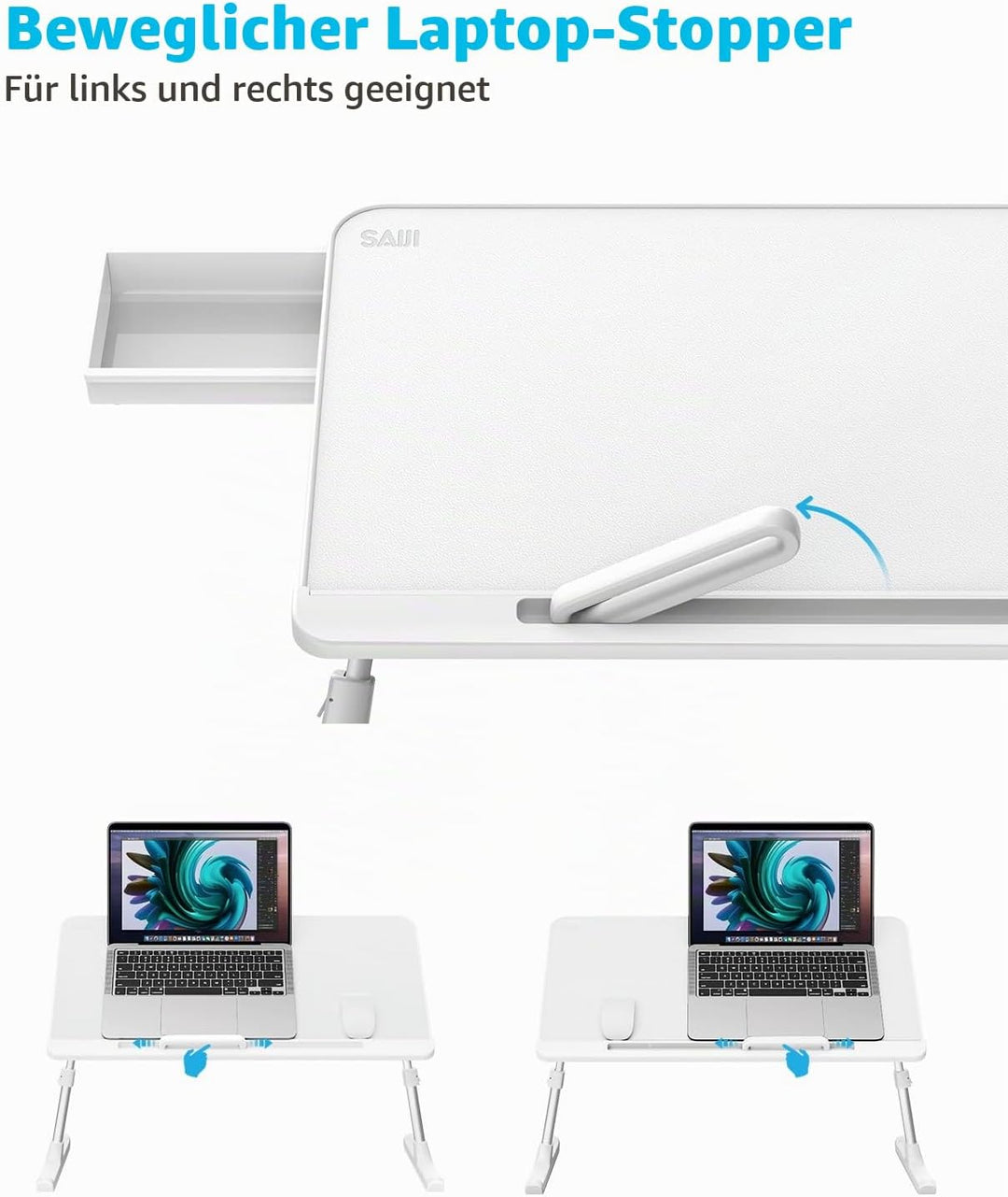 SAIJI Laptoptisch fürs Bett, Verstellbarer Computer-Betttisch, Laptoptisch mit Aufbewahrungsschublad