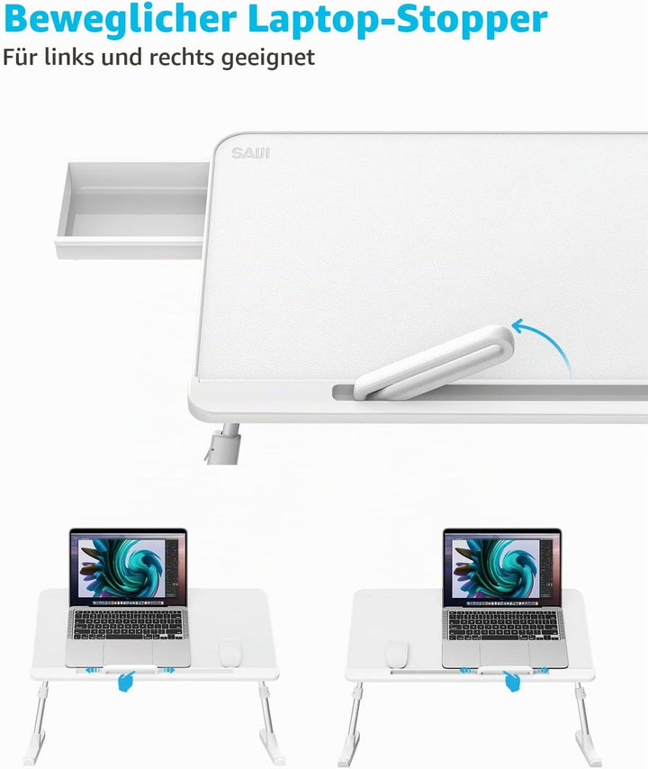 SAIJI Laptoptisch fürs Bett, Verstellbarer Computer-Betttisch, Laptoptisch mit Aufbewahrungsschublad