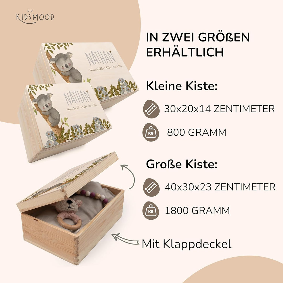 KIDSMOOD - Erinnerungsbox Baby, personalisierte Holzkiste mit Deckel, Ideal zur Aufbewahrung von Eri