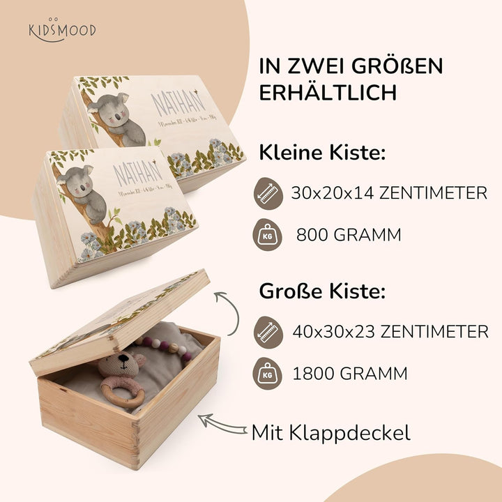 KIDSMOOD - Erinnerungsbox Baby, personalisierte Holzkiste mit Deckel, Ideal zur Aufbewahrung von Eri