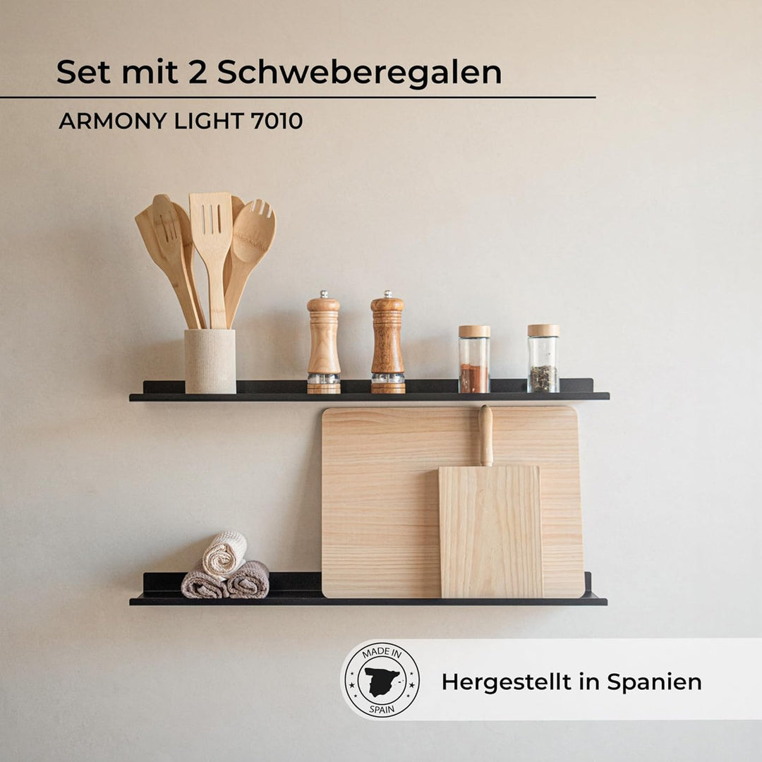 MILUKA Wandregal Schwarz Metall | 2er Set Regal Wand 70 cm Long | Wandboards, Für Dekos, Bilderrahme