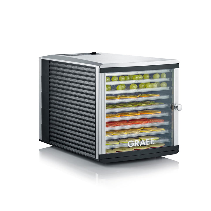 GRAEF DA510EU Dörrautomat in Silber mit Timeranzeige, Temperaturkontrolle, 30–70°C regelbar, übersic
