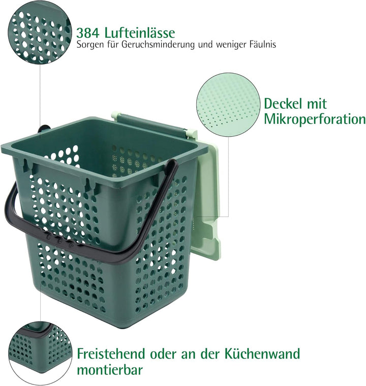 bioMat AirBox® Biomülleimer für die Küche, Tüten bis 10l, Komposteimer mit perforiertem Deckel, frei