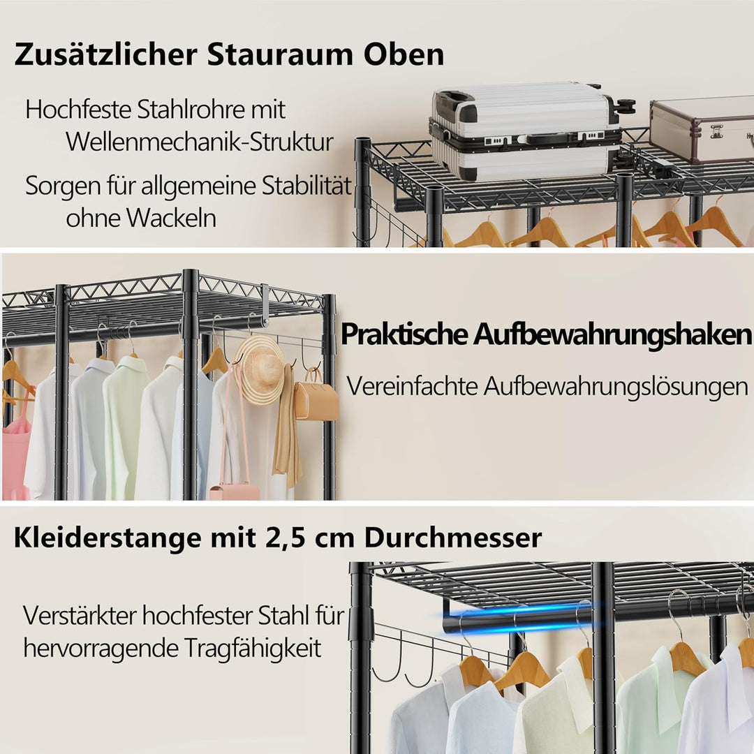 AQRA Offener Kleiderschrank System,Kleiderständer mit 9 Höhenverstellbarem Regalböden und 5 Kleiders
