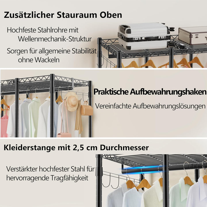 AQRA Offener Kleiderschrank System,Kleiderständer mit 9 Höhenverstellbarem Regalböden und 5 Kleiders
