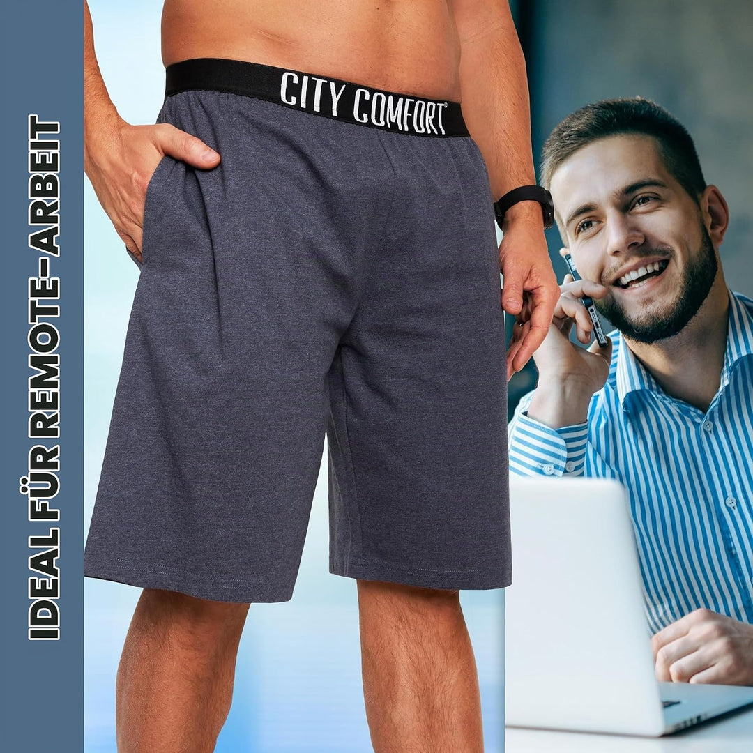 CityComfort Pyjama Shorts Herren, Kurze Schlafanzughose Herren mit Seitentaschen &amp; Elastischem Bund